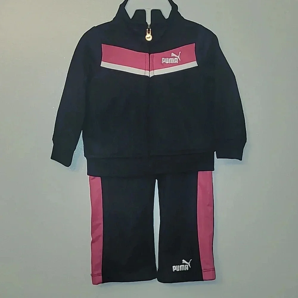 Girls size 12 months Puma tracksuit black pink white zip-up jacket pants LOT F3 - Picture 2 of 6